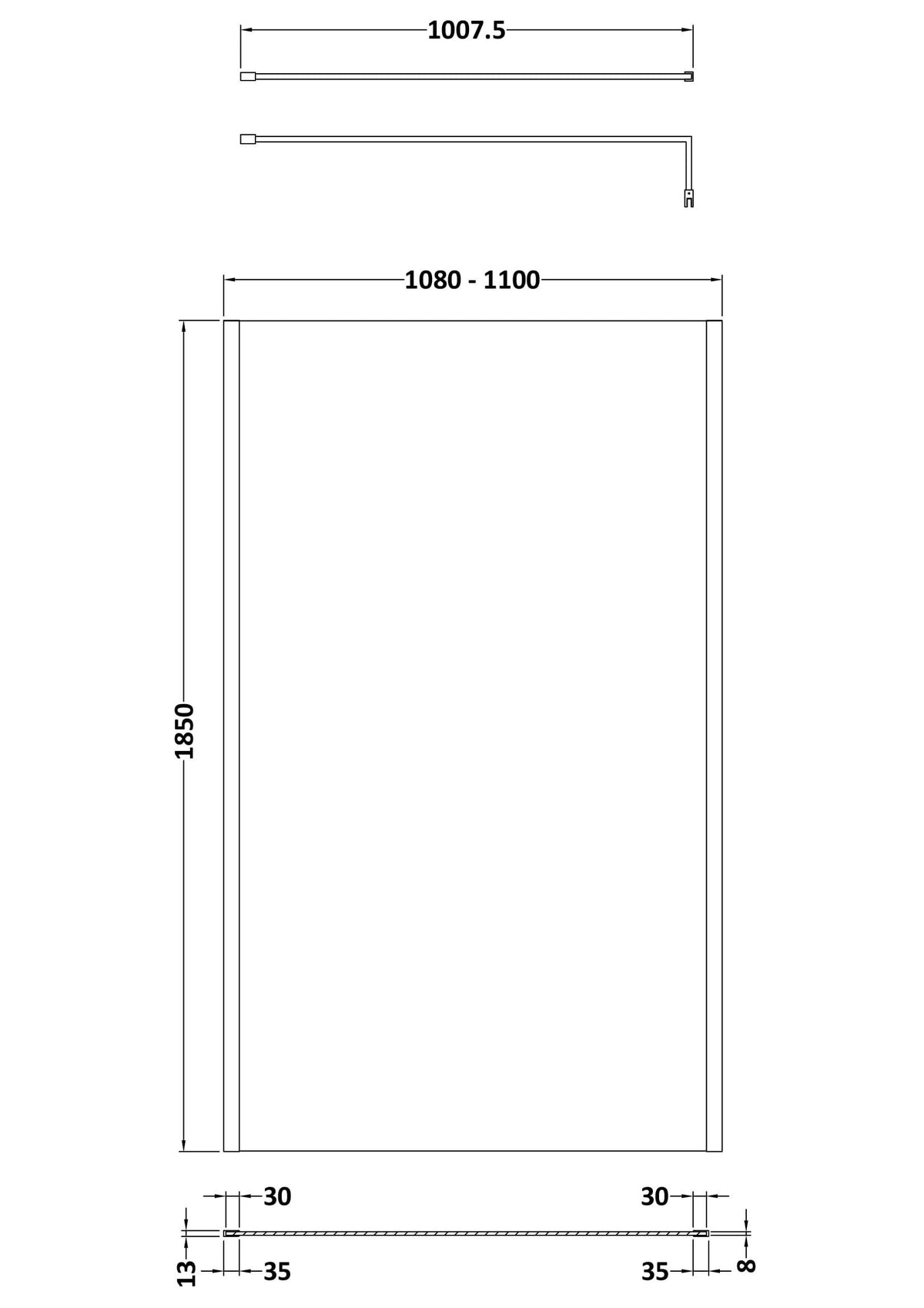 Nuie Outer Frame Wetroom Screen – 700mm, 760mm, 800mm, 900mm, 1000mm, 1100mm, 1200mm & 1400mm, photo 7