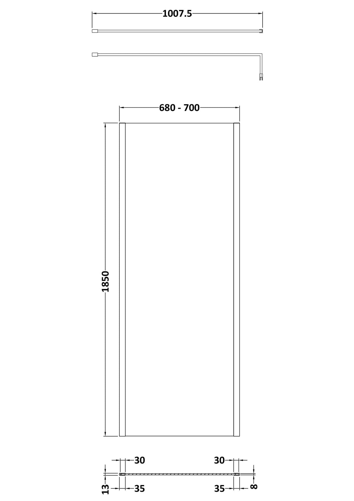 Nuie Outer Frame Wetroom Screen – 700mm, 760mm, 800mm, 900mm, 1000mm, 1100mm, 1200mm & 1400mm, photo 2