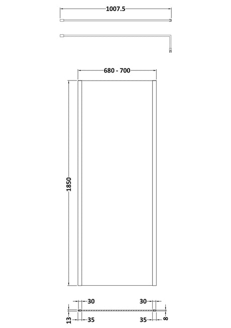 Nuie Outer Frame Wetroom Screen – 700mm, 760mm, 800mm, 900mm, 1000mm, 1100mm, 1200mm & 1400mm, photo 2