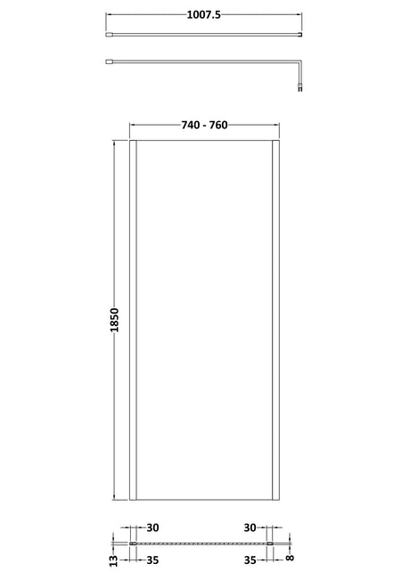 Nuie Outer Frame Wetroom Screen – 700mm, 760mm, 800mm, 900mm, 1000mm, 1100mm, 1200mm & 1400mm, photo 3