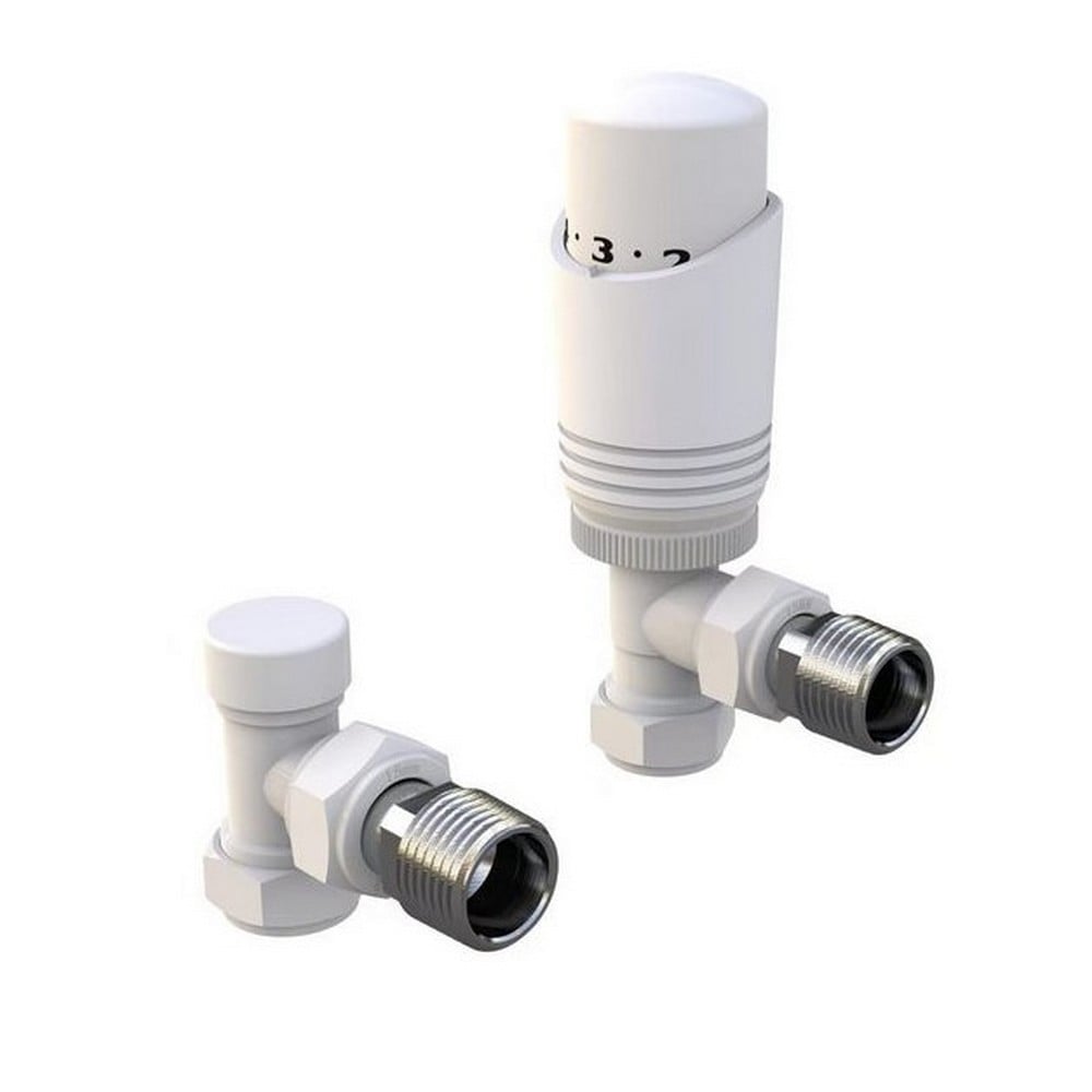 Kartell K-VIT K-Design thermostatic radiator valve twin pack in white gloss – Angled
