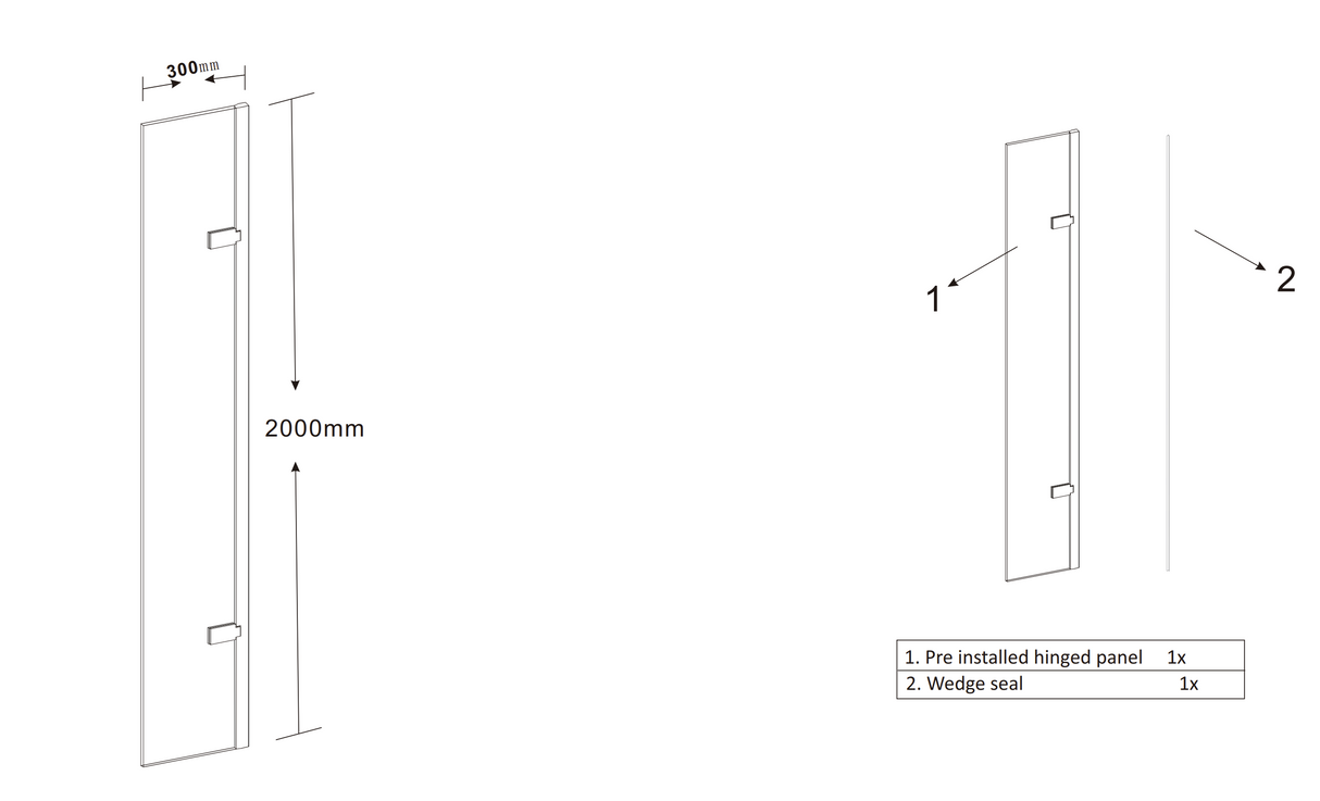 Kartell K-VIT KV8 300mm Hinged Wetroom Return Panel  (KCEIGHT300W)(KCEIGHT300B)(KCNER300W)(KCEIGHT300BN)