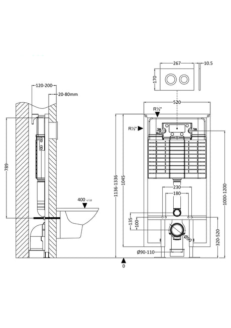 Nuie Concealed Cistern With Round Dual Flush Push Button – Chrome, photo 2