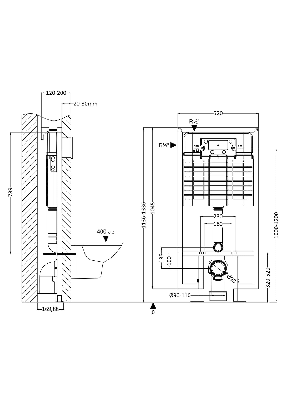 Nuie Dual Flush Concealed Cistern With Frame – Chrome, photo 3