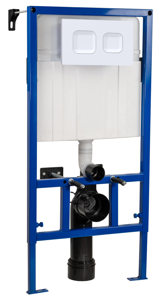 Nuie Mid-Height Dual Flush Concealed Cistern Frame With Square Dual Flush Button – White or Black