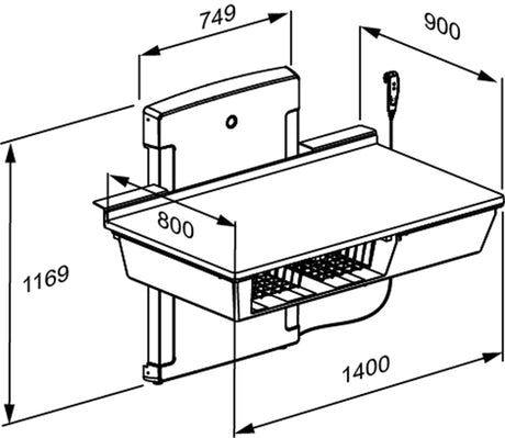 Pressalit low start daycare changing table dimension drawing