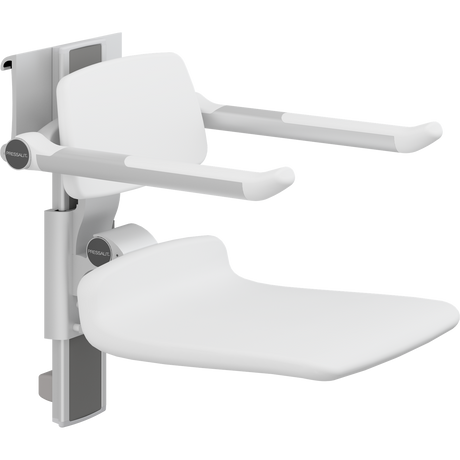 Pressalit PLUS shower seat – 450 mm Manual – Back & Armrests, Standard Seat, White
