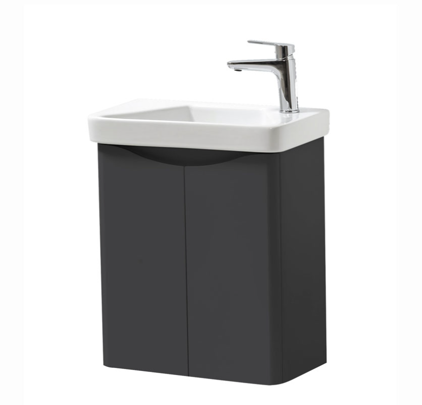 Kartell K-VIT Arc 500mm Wall Mounted 2 Door Cloakroom Unit With Ceramic Basin- Matt Graphite (ARCLOAKWM-G FUR455CA)