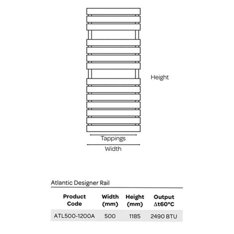 Kartell K-VIT Atlantic 1185 x 500mm Towel Rail – Textured Grey (ATL500-1200A)