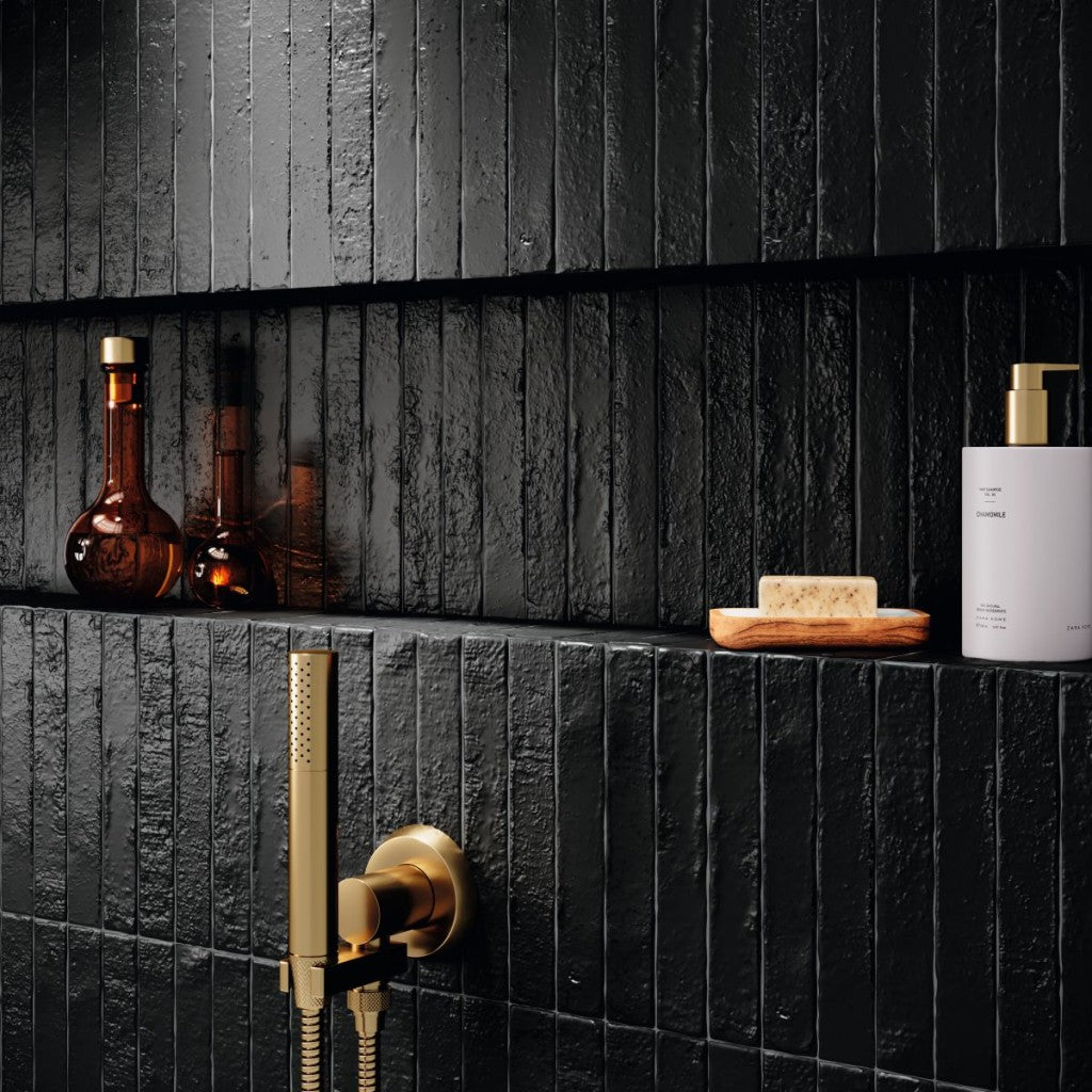 Avalon charcoal rustic matt ceramic finger wall tile 38x235mm
