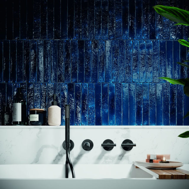 Avalon indigo crackle glaze gloss ceramic finger wall tile 38x235mm