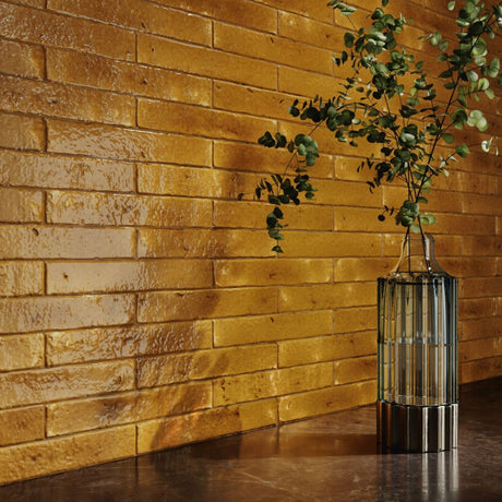 Avalon mustard crackle glaze gloss ceramic finger wall tile 38x235mm
