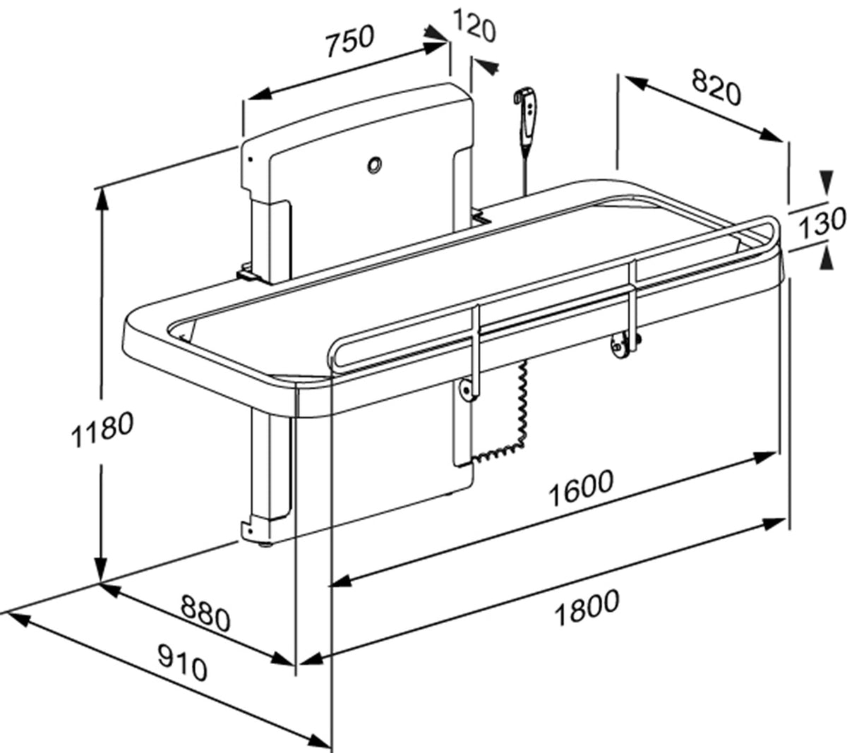 Pressalit SCT 2000 / 2100 shower change table dimension drawing