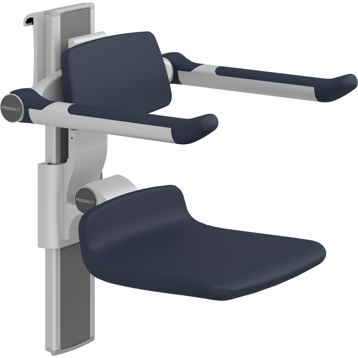 Pressalit PLUS shower seat – 310 mm Manual – Back & Armrests, Standard Seat, Dark Blue