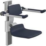 Pressalit PLUS shower seat – 310 mm Manual – Back & Armrests, Standard Seat, Dark Blue