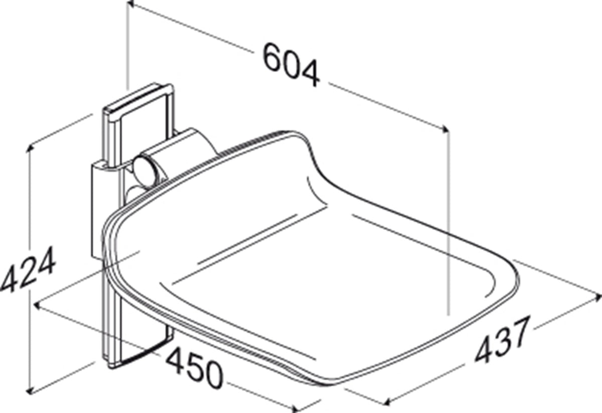 Pressalit PLUS shower seat 450 seat only, 240 mm manual – dimension drawing (mm)