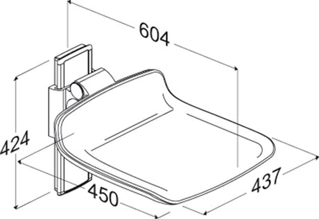 Pressalit PLUS shower seat 450 seat only, 240 mm manual – dimension drawing (mm)
