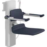 Pressalit PLUS shower seat – 450 mm Electric – Back & Armrests, Standard Seat, Dark Blue