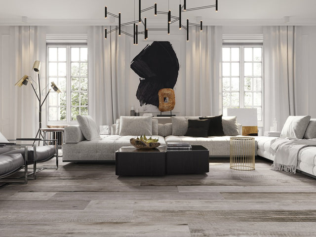 Bar Harbor grey wood effect matt porcelain wall & floor tile, 200x1200mm