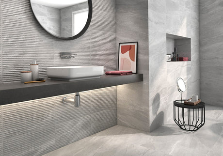 Beaufort Grey marble effect matt ceramic wall tile 250x500mm