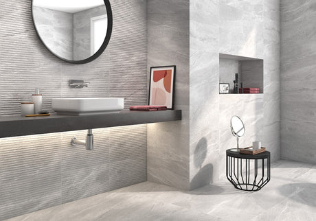 Beaufort Grey marble effect matt ceramic wall tile 250x500mm – image 2