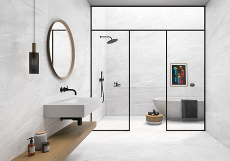 Beaufort White marble effect matt porcelain wall and floor tile 600x1200mm – image 2