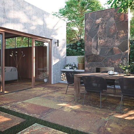 Biloxi rust metal effect textured porcelain outdoor paving tile 500x1000x20mm