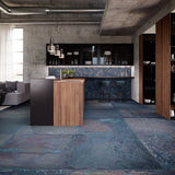 Biloxi sapphire metal effect textured porcelain tile 1000x1000mm laid in a room