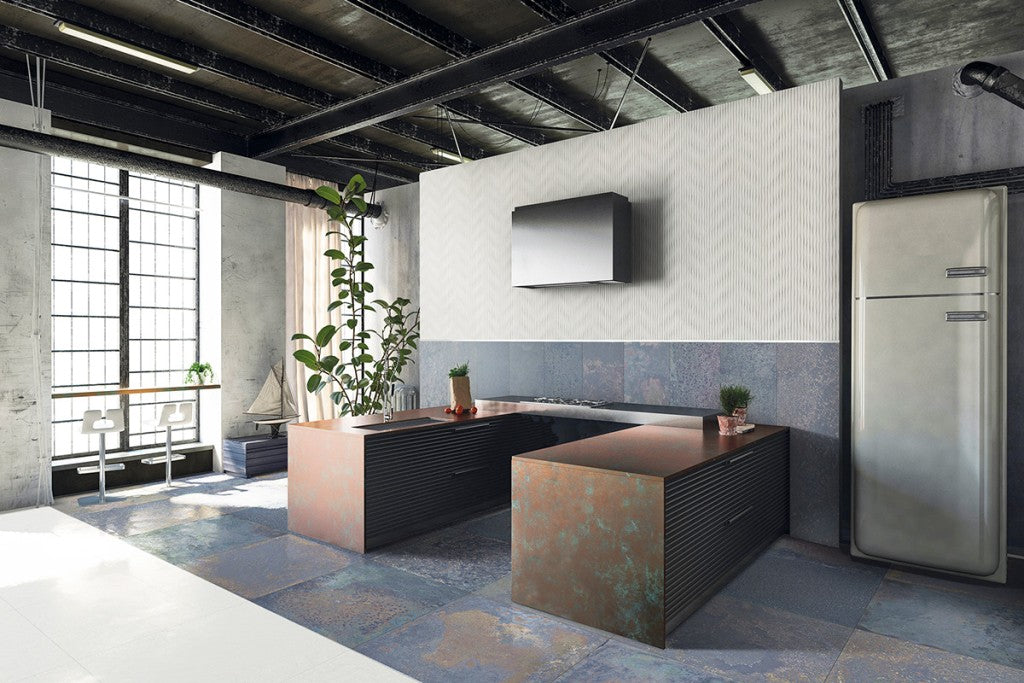 Biloxi sapphire metal effect porcelain tile 1000x1000mm room setting