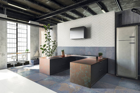 Biloxi sapphire metal effect porcelain tile 1000x1000mm room setting