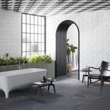 Biloxi sapphire metal effect textured porcelain wall and floor tile 500x1000mm
