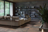 Biloxi sapphire metal effect textured porcelain tile 500x1000mm laid in a room