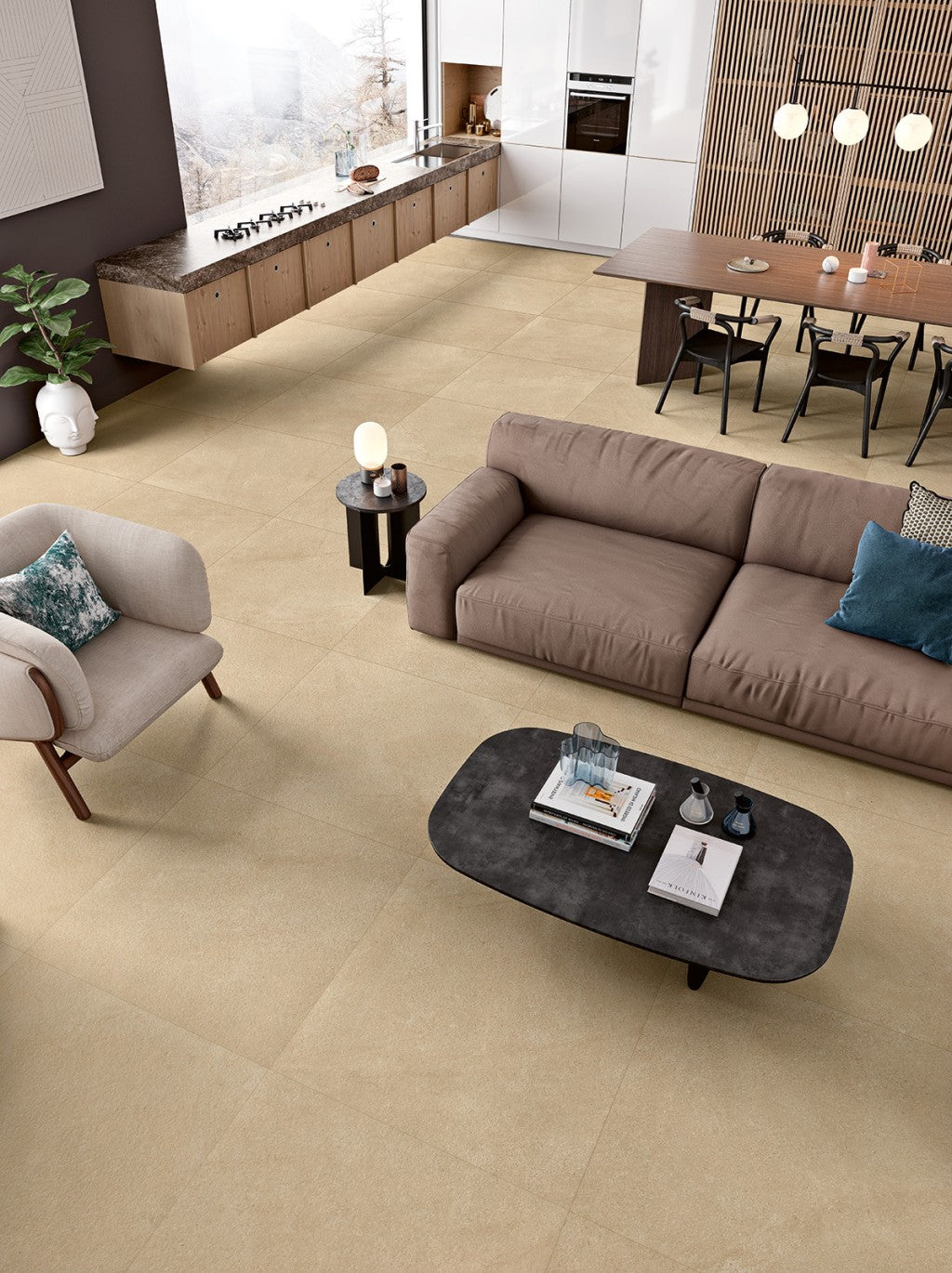 Bodega beige stone effect matt porcelain wall and floor tile 900x900mm
