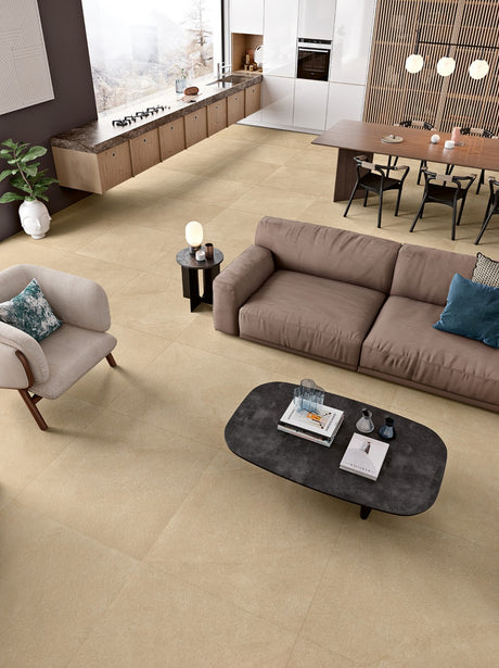 Bodega beige stone effect matt porcelain wall and floor tile 900x900mm