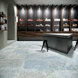 Boothbay blue vintage pattern matt porcelain tile 500x1000mm laid in a room