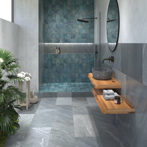 Branford dark grey stone effect anti-slip matt porcelain wall and floor tile 450x900mm