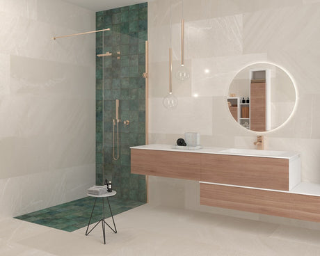 Branford ivory stone effect satin porcelain wall and floor tile 450x900mm