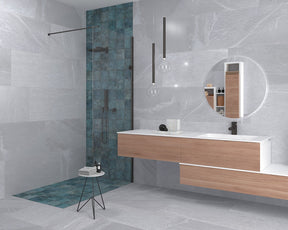 Branford light grey stone effect satin porcelain wall and floor tile 450x900mm