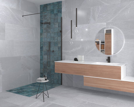 Branford light grey stone effect satin porcelain wall and floor tile 450x900mm