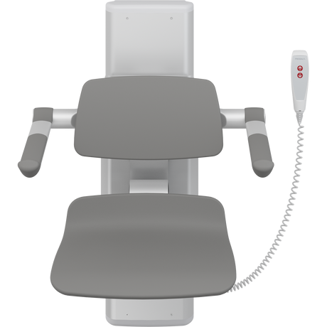 Pressalit PLUS electric height adjustable shower seat 450 – in use