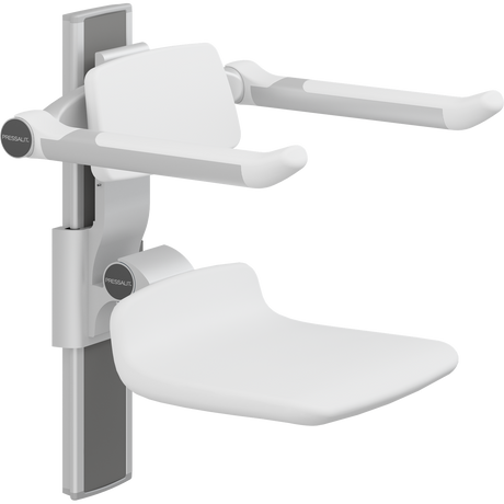 Pressalit PLUS shower seat – 310 mm Manual – Back & Armrests, Standard Seat, White
