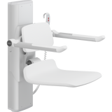 Pressalit PLUS shower seat – 450 mm Electric – Back & Armrests, Standard Seat, White