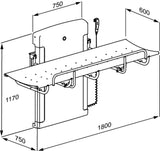Pressalit SCT 1000 shower change table dimension drawing