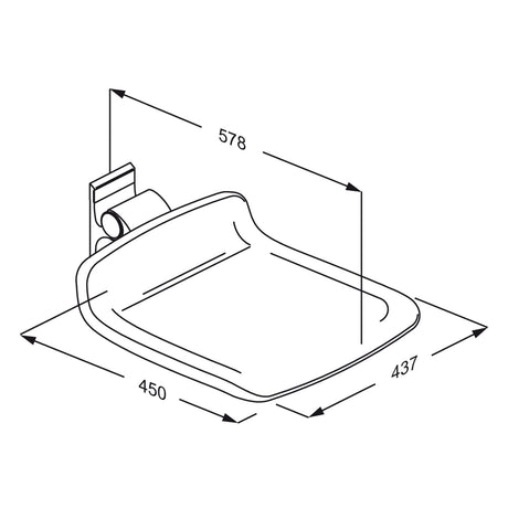 Pressalit PLUS fixed height shower seat 450 – dimension drawing (mm)