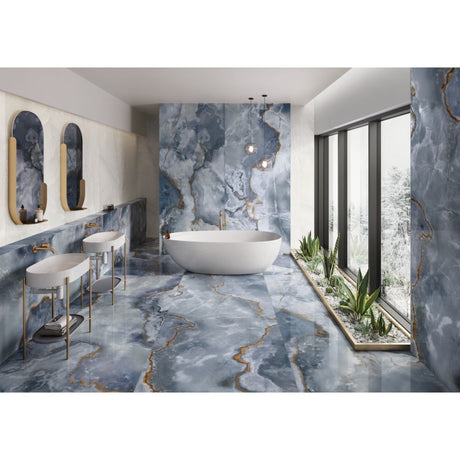 Cape May Blue Onyx Effect Matt Porcelain Wall & Floor Tile 600x1200mm, view 2