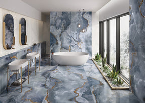 Cape May Blue Onyx Effect Polished Porcelain Wall & Floor Tile 600x1200mm