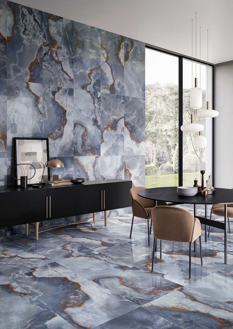 Cape May Blue Onyx Effect Polished Porcelain Wall & Floor Tile 600x1200mm, view 4