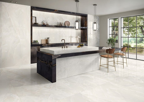 Cape May Ivory Onyx Effect Polished Porcelain Wall & Floor Tile 600x1200mm