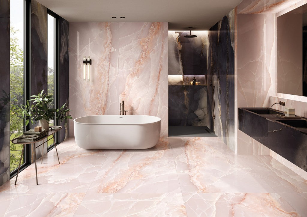 Cape May Pink Onyx Effect Polished Porcelain Wall & Floor Tile 600x1200mm