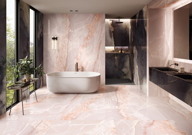 Cape May Pink Onyx Effect Polished Porcelain Wall & Floor Tile 600x1200mm